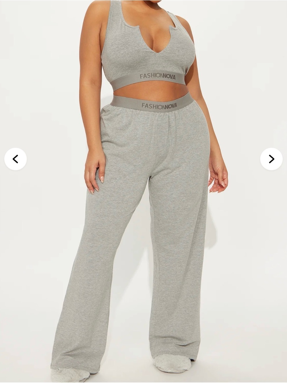 Fashion Nova Gray Stretch Lounge Bralette & Wide-Leg Pants Set